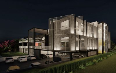 Exterior Render of One Tufnell, Building corner night